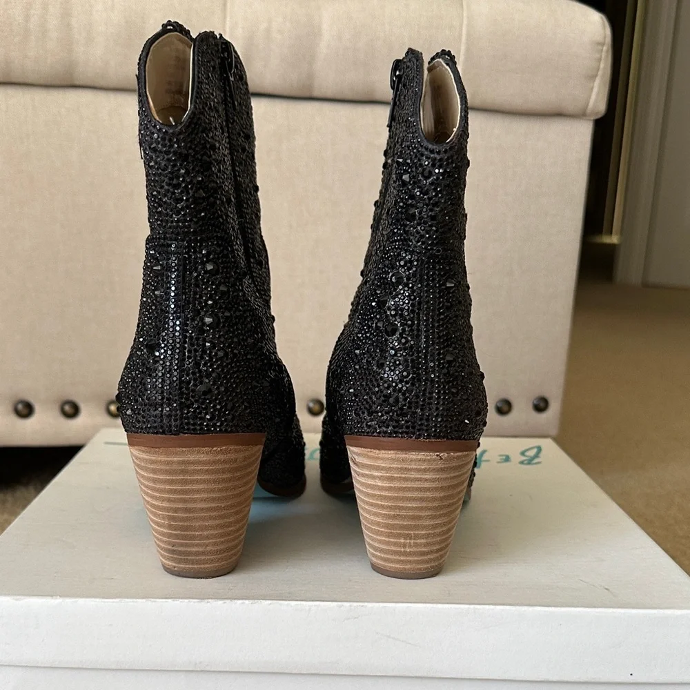 Betsey Johnson Glitter Black Ankle Booties - Picture 6 of 10
